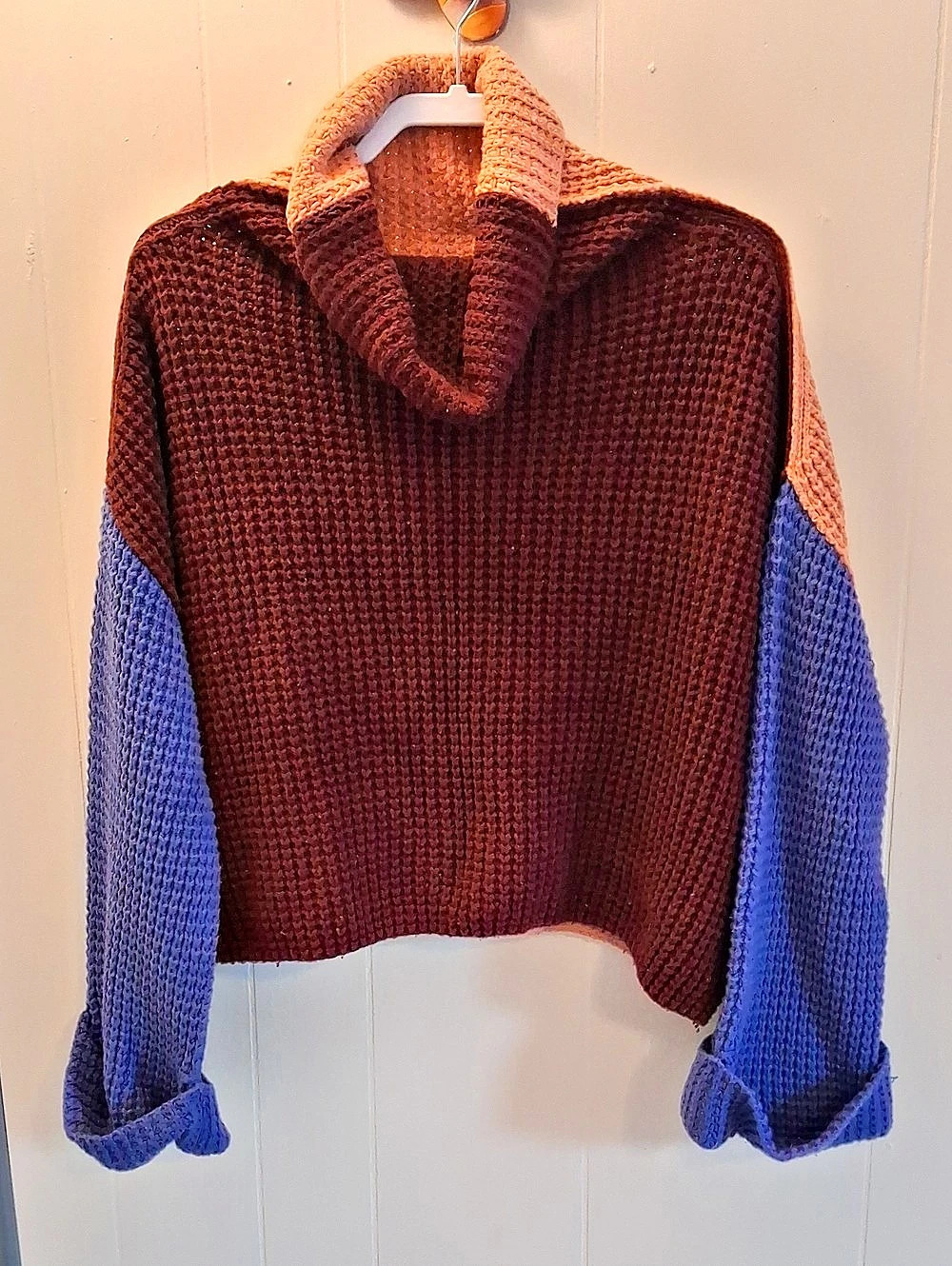Free People Park City Pullover Color Block Cowl Neck Sweater XS